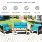 Ensemble de mobilier de patio en bois Costway, 4 pièces, canapé avec coussins et accoudoirs en corde, blanc	urquoise	rouge