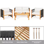 Ensemble de mobilier de patio en bois Costway, 4 pièces, canapé avec coussins et accoudoirs en corde, blanc	urquoise	rouge