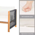Ensemble de mobilier de patio en bois Costway, 4 pièces, canapé avec coussins et accoudoirs en corde, blanc	urquoise	rouge