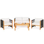 Ensemble de mobilier de patio en bois Costway, 4 pièces, canapé avec coussins et accoudoirs en corde, blanc	urquoise	rouge