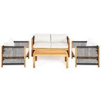 Ensemble de mobilier de patio en bois Costway, 4 pièces, canapé avec coussins et accoudoirs en corde, blanc	urquoise	rouge