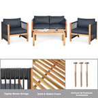Ensemble de mobilier de patio en bois Costway, 4 pièces, canapé avec coussins et accoudoirs en corde, blanc	urquoise	rouge