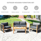 Ensemble de mobilier de patio en bois Costway, 4 pièces, canapé avec coussins et accoudoirs en corde, blanc	urquoise	rouge