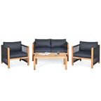 Ensemble de mobilier de patio en bois Costway, 4 pièces, canapé avec coussins et accoudoirs en corde, blanc	urquoise	rouge