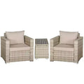 Outsunny 3 Piece Patio Furniture Set, PE Rattan Small Wicker Balcony Furniture, Table & Chairs with Cushions Composite Table for Apartment, Gray