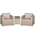 Outsunny 3 Piece Patio Furniture Set, PE Rattan Small Wicker Balcony Furniture, Table & Chairs with Cushions Composite Table for Apartment, Gray