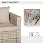 Ensemble de mobilier de jardin Outsunny 3 pièces, petit mobilier de balcon en rotin PE tressé, table et fauteuils avec coussins, table composite pour appartement, gris
