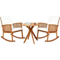 Costway 3PCS Patio Rocking Chair Set Round Table Solid Wood Cushioned Sofa Garden Deck