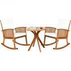 Costway 3PCS Patio Rocking Chair Set Round Table Solid Wood Cushioned Sofa Garden Deck