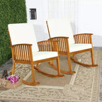 Costway 3-teiliges Garten-Schaukelstuhl-Set mit rundem Tisch aus Massivholz, gepolstertes Sofa für Garten und Terrasse