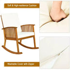 Costway 3-teiliges Garten-Schaukelstuhl-Set mit rundem Tisch aus Massivholz, gepolstertes Sofa für Garten und Terrasse