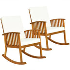 Costway 3-teiliges Garten-Schaukelstuhl-Set mit rundem Tisch aus Massivholz, gepolstertes Sofa für Garten und Terrasse