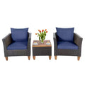 Costway 3PCS Patio Wicker Rattan Sofa Set Furniture Acacia Wood Conversation Grey/Red/Turquoise/Navy/Black/Mix Brown