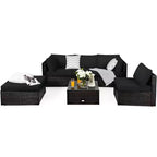 Ensemble de mobilier d’extérieur en rotin Costway, 6 pièces, canapé modulaire avec coussins, bleu marine
oir	urquoise\beige