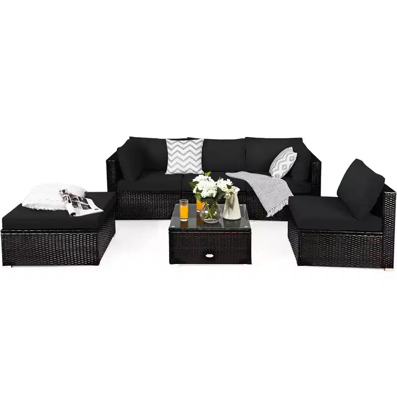 Ensemble de mobilier d’extérieur en rotin Costway, 6 pièces, canapé modulaire avec coussins, bleu marine
oir	urquoise\beige