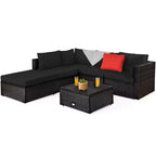 Ensemble de mobilier d’extérieur en rotin Costway, 6 pièces, canapé modulaire avec coussins, bleu marine
oir	urquoise\beige