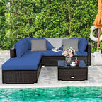 Ensemble de mobilier d’extérieur en rotin Costway, 6 pièces, canapé modulaire avec coussins, bleu marine
oir	urquoise\beige