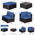 Ensemble de mobilier d’extérieur en rotin Costway, 6 pièces, canapé modulaire avec coussins, bleu marine
oir	urquoise\beige