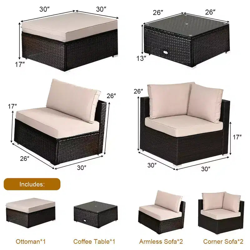 Ensemble de mobilier d’extérieur en rotin Costway, 6 pièces, canapé modulaire avec coussins, bleu marine
oir	urquoise\beige
