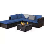 Ensemble de mobilier d’extérieur en rotin Costway, 6 pièces, canapé modulaire avec coussins, bleu marine
oir	urquoise\beige