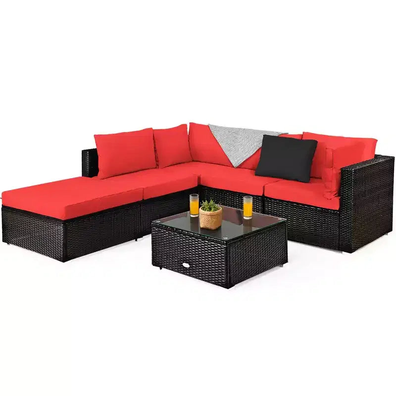 Ensemble de mobilier d’extérieur en rotin Costway, 6 pièces, canapé modulaire avec coussins, bleu marine
oir	urquoise\beige