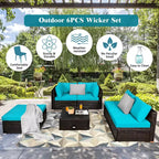 Ensemble de mobilier d’extérieur en rotin Costway, 6 pièces, canapé modulaire avec coussins, bleu marine
oir	urquoise\beige