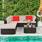 Ensemble de mobilier d’extérieur en rotin Costway, 6 pièces, canapé modulaire avec coussins, bleu marine
oir	urquoise\beige