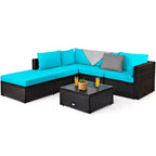 Ensemble de mobilier d’extérieur en rotin Costway, 6 pièces, canapé modulaire avec coussins, bleu marine
oir	urquoise\beige
