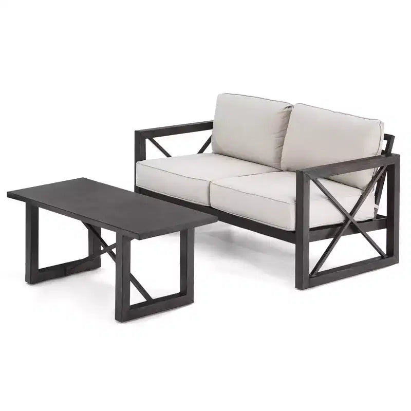 Costway 2PCS Patio Loveseat Coffee Table Set 6'' Thick Cushion Garden Beige