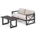 Costway 2PCS Patio Loveseat Coffee Table Set 6'' Thick Cushion Garden Beige