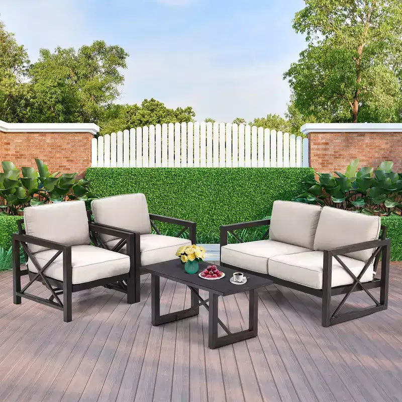 Set da giardino Costway da 2 pezzi con divanetto e tavolino da caffè, cuscino spesso 6'', beige
