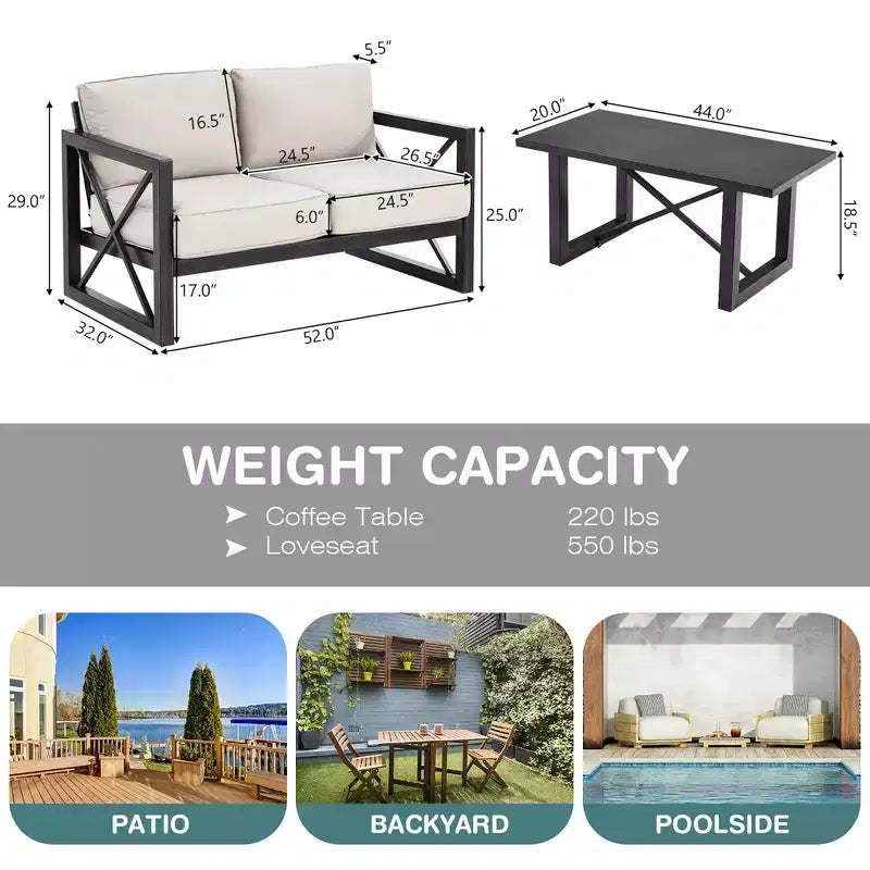 Set da giardino Costway da 2 pezzi con divanetto e tavolino da caffè, cuscino spesso 6'', beige