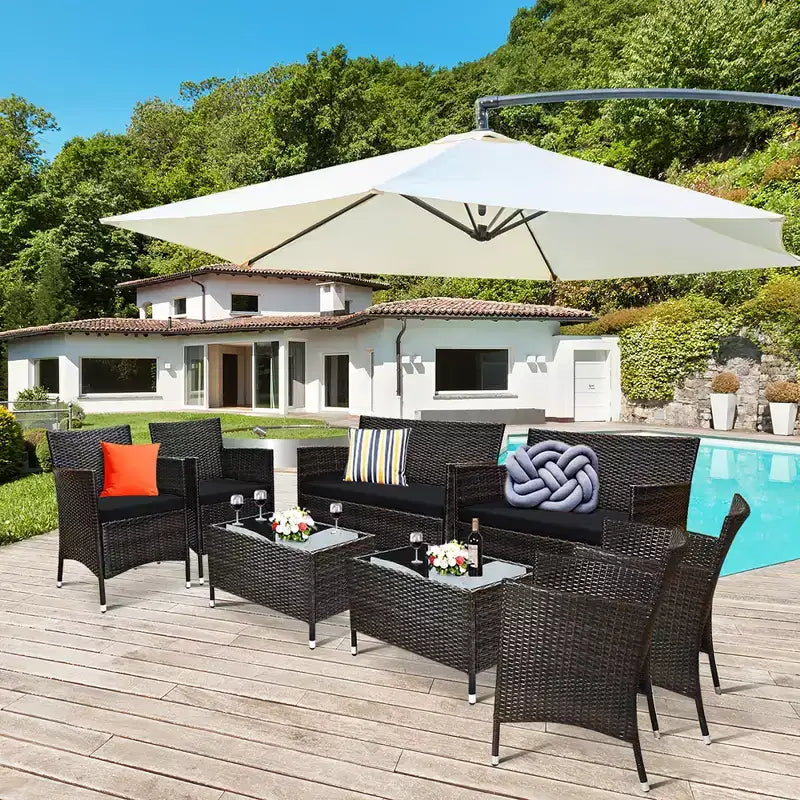 Costway 8PCS Rattan Patio Furniture Set Cushioned Sofa Chair