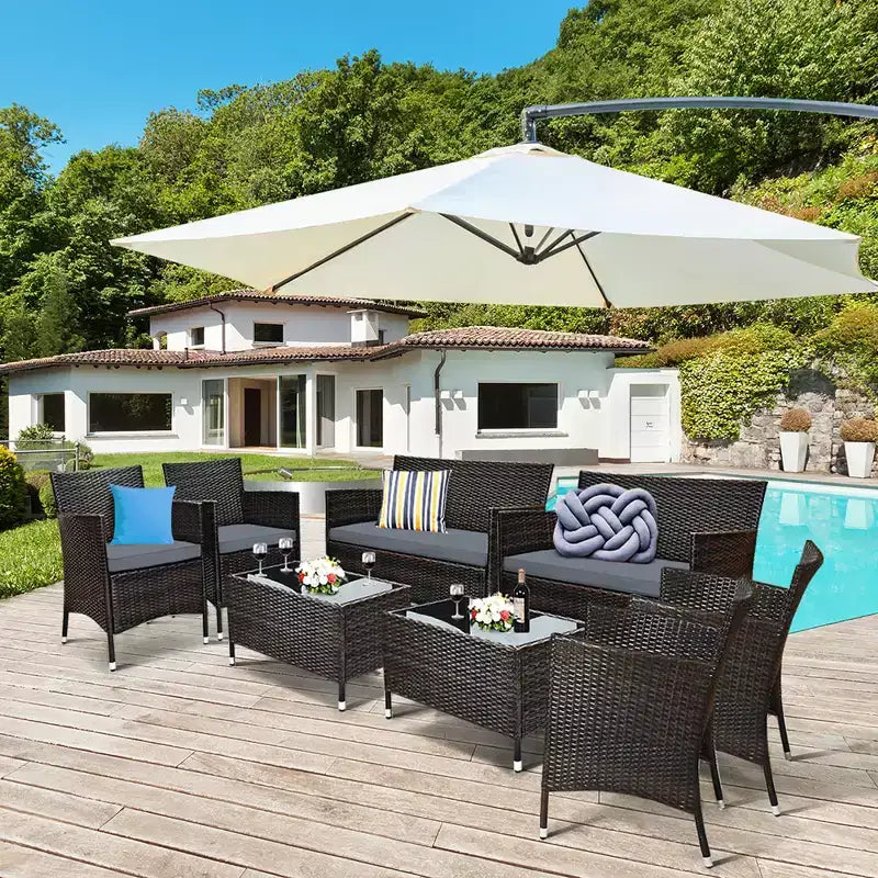 Set di mobili da patio in rattan Costway, 8 pezzi, con divano e sedia imbottiti