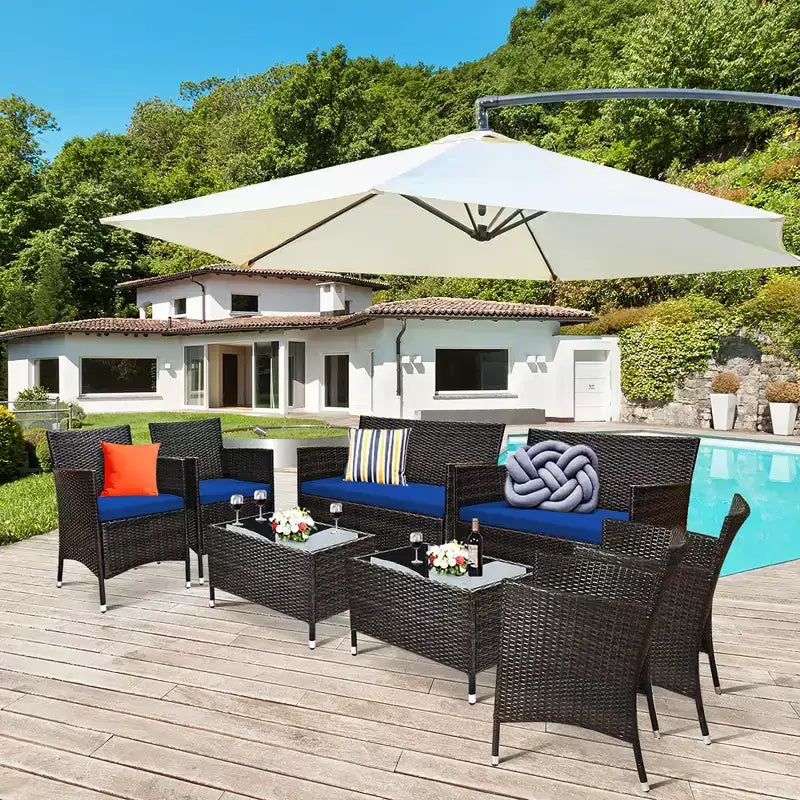 Set di mobili da patio in rattan Costway, 8 pezzi, con divano e sedia imbottiti