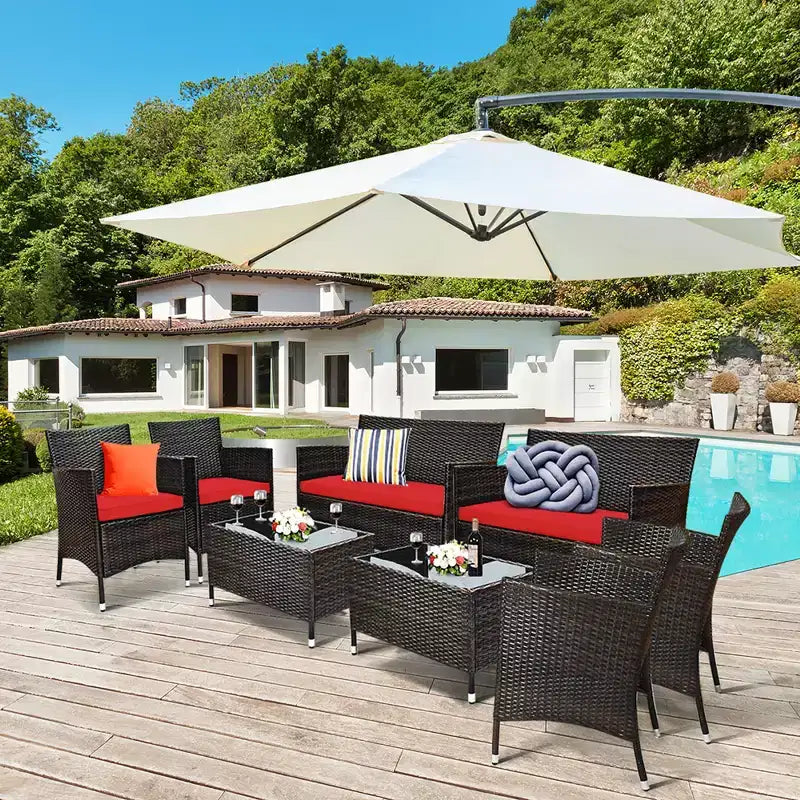 Set di mobili da patio in rattan Costway, 8 pezzi, con divano e sedia imbottiti