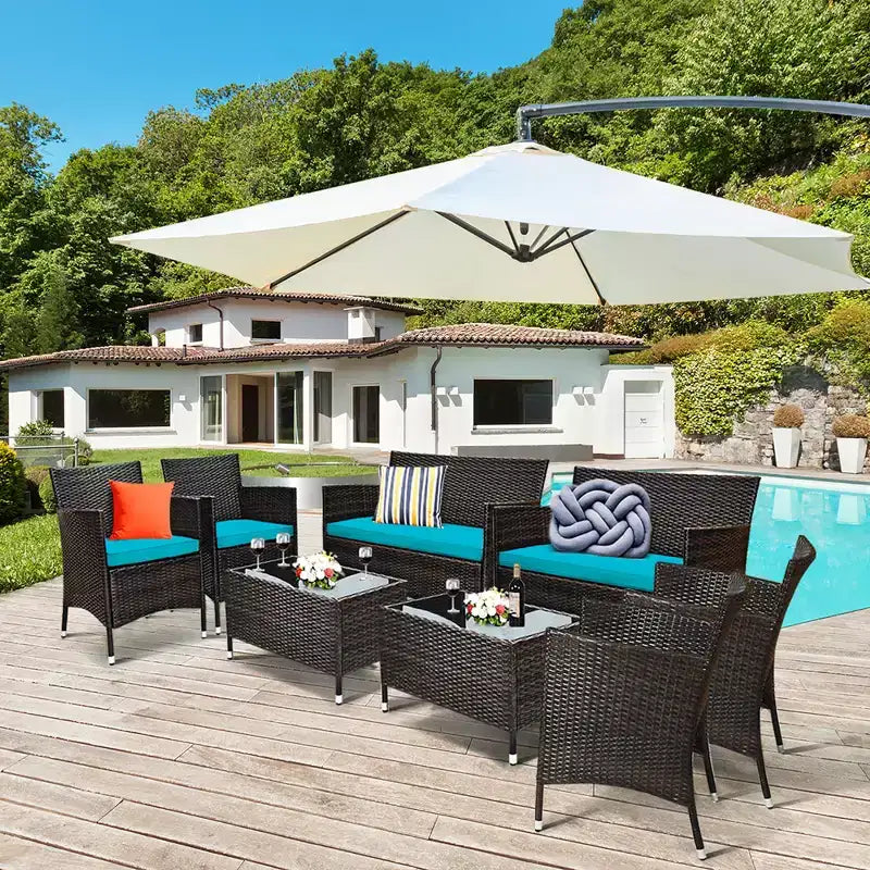 Set di mobili da patio in rattan Costway, 8 pezzi, con divano e sedia imbottiti
