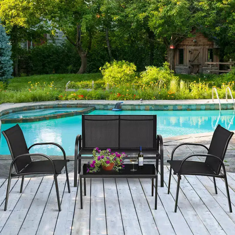 Costway 4 PCS Patio Furniture Set Sofa Coffee Table Steel Frame Garden Outdoor Deck