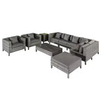 Outsunny Ensemble de mobilier de jardin d’extérieur 9 pièces en résine tressée et rotin, avec canapé d’angle de conversation au design moderne, coussins épais et moelleux, repose-pieds et table à thé