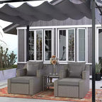 Ensemble de mobilier de terrasse Outsunny de 5 pièces, ensemble de fauteuils de conversation et pouf en rotin PE toutes saisons, avec table, coussins et oreillers inclus