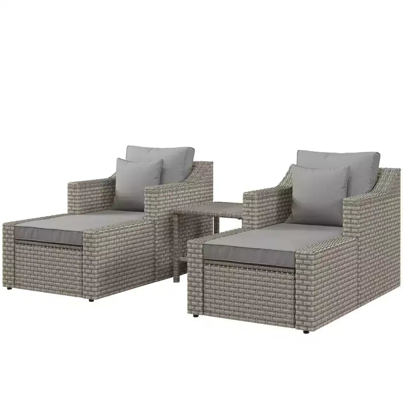 Ensemble de mobilier de terrasse Outsunny de 5 pièces, ensemble de fauteuils de conversation et pouf en rotin PE toutes saisons, avec table, coussins et oreillers inclus