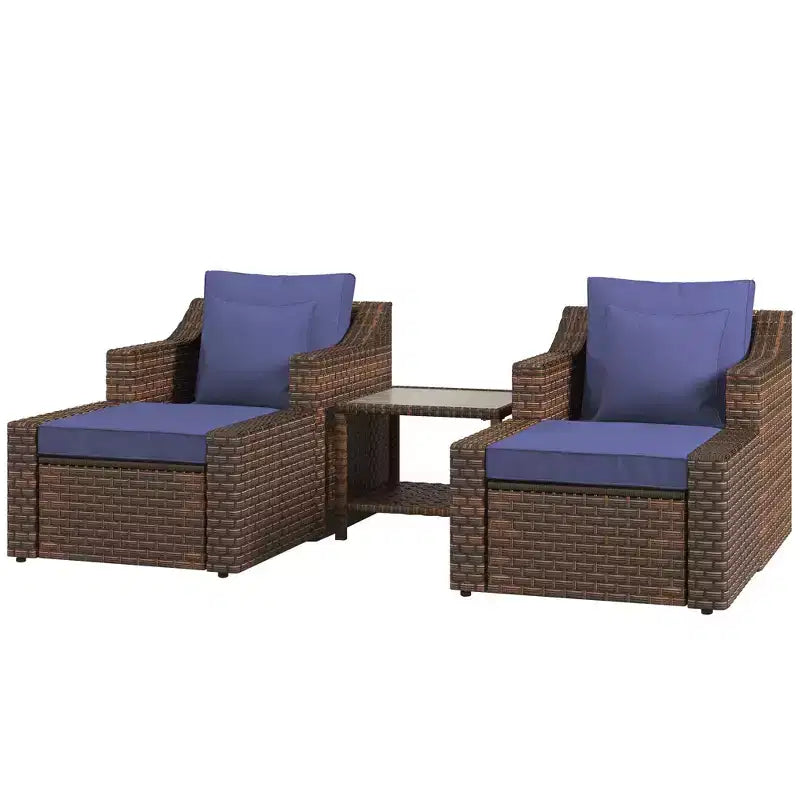 Ensemble de mobilier de terrasse Outsunny de 5 pièces, ensemble de fauteuils de conversation et pouf en rotin PE toutes saisons, avec table, coussins et oreillers inclus