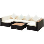 Outsunny 7-Piece Outdoor Wicker Sofa Set, PE Rattan Sectional Furniture Patio Couch w/ Acacia Top Coffee Table & Cushion for Garden, Backyard,
