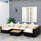 Ensemble de canapé d’extérieur Outsunny de 7 pièces en rotin tressé, mobilier modulaire de terrasse en rotin PE avec table basse à plateau en acacia, coussin pour le jardin et la cour