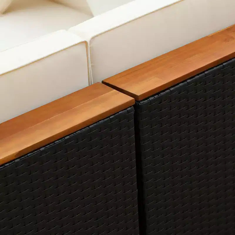 Ensemble de canapé d’extérieur Outsunny de 7 pièces en rotin tressé, mobilier modulaire de terrasse en rotin PE avec table basse à plateau en acacia, coussin pour le jardin et la cour