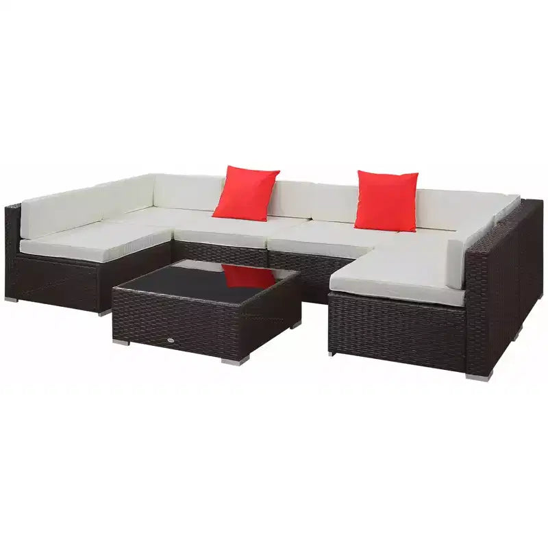 Ensemble de mobilier de jardin d’extérieur Outsunny de 7 pièces en rotin tressé moderne, idéal pour le jardin, la terrasse et la cour
