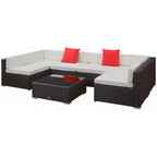 Ensemble de mobilier de jardin d’extérieur Outsunny de 7 pièces en rotin tressé moderne, idéal pour le jardin, la terrasse et la cour