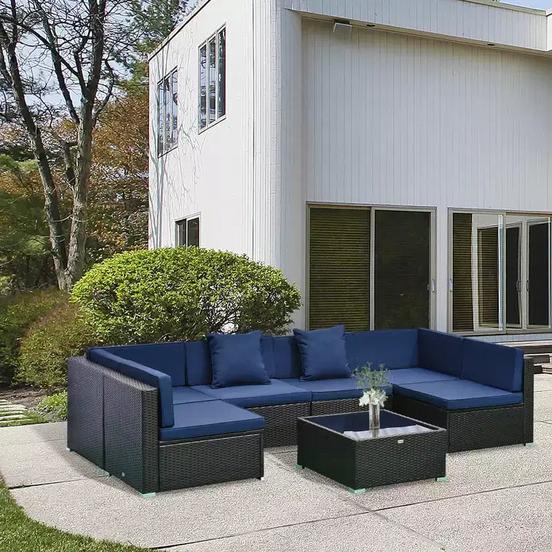 Ensemble de mobilier de jardin d’extérieur Outsunny de 7 pièces en rotin tressé moderne, idéal pour le jardin, la terrasse et la cour