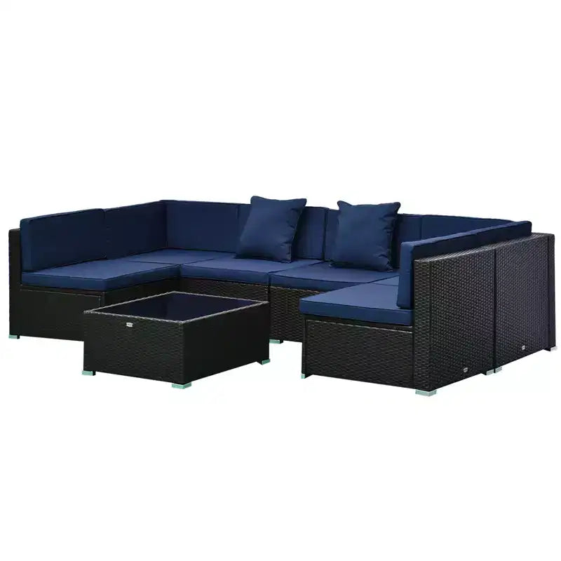 Ensemble de mobilier de jardin d’extérieur Outsunny de 7 pièces en rotin tressé moderne, idéal pour le jardin, la terrasse et la cour