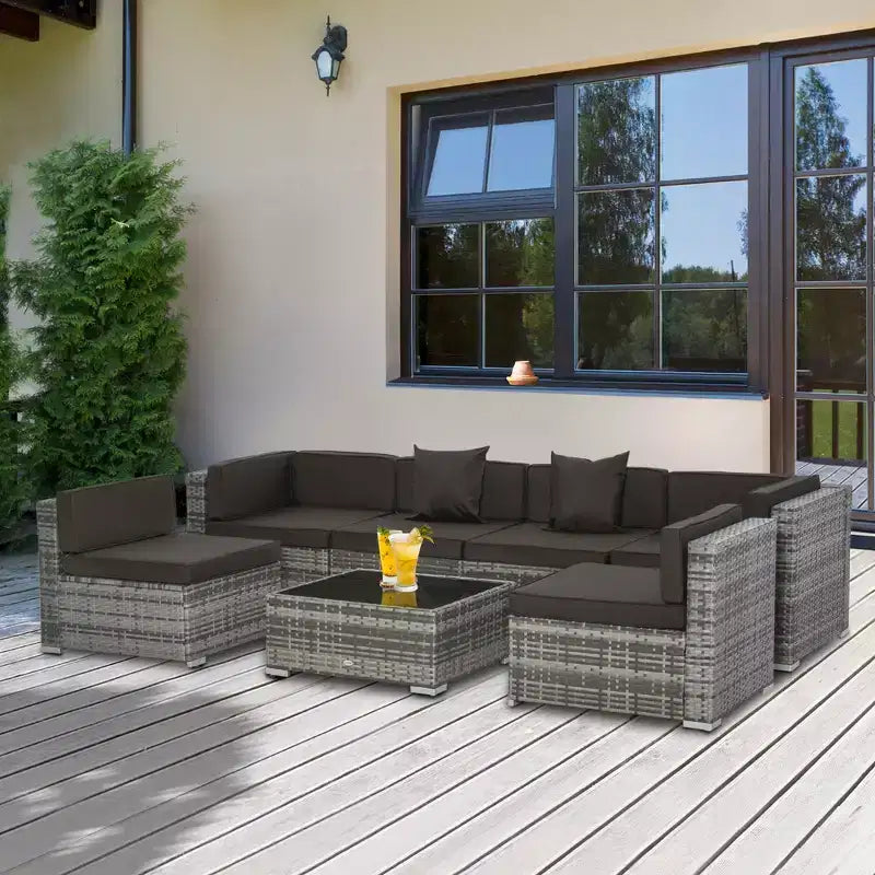 Ensemble de mobilier de jardin d’extérieur Outsunny de 7 pièces en rotin tressé moderne, idéal pour le jardin, la terrasse et la cour